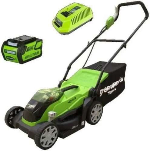 Газонокосилка аккумуляторная GREENWORKS G40LM35K4,  35см, несамоходная,  4Ач, с ЗУ [2501907ub]